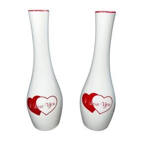 Vintage Porcelain valentine's Day I love you Flower Vases white with red hearts